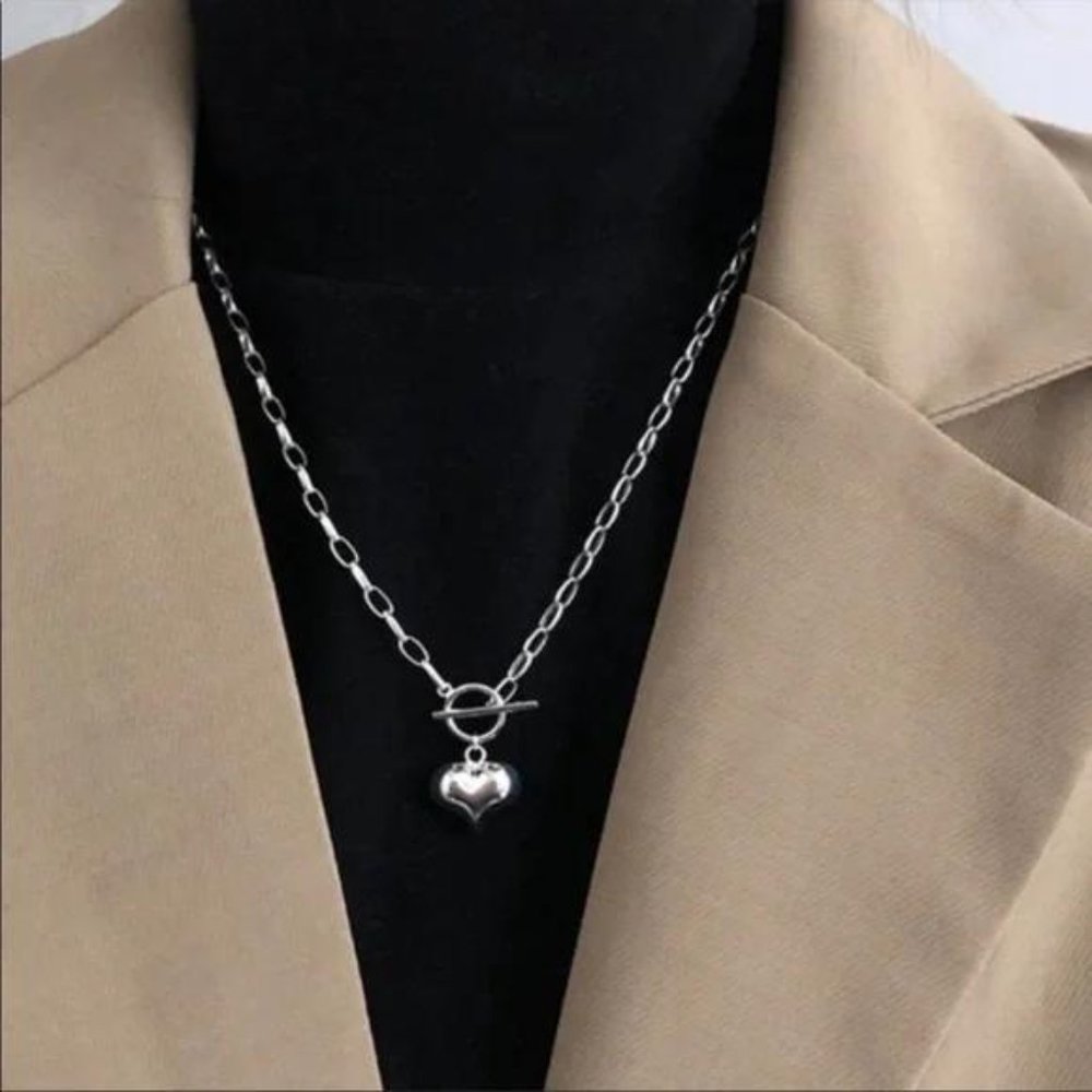 18” HEART 925 STERLING SILVER LINK CHAIN NECKLACE, NICE NECKLACE, CUTE NECKLACE - Picture 2 of 6